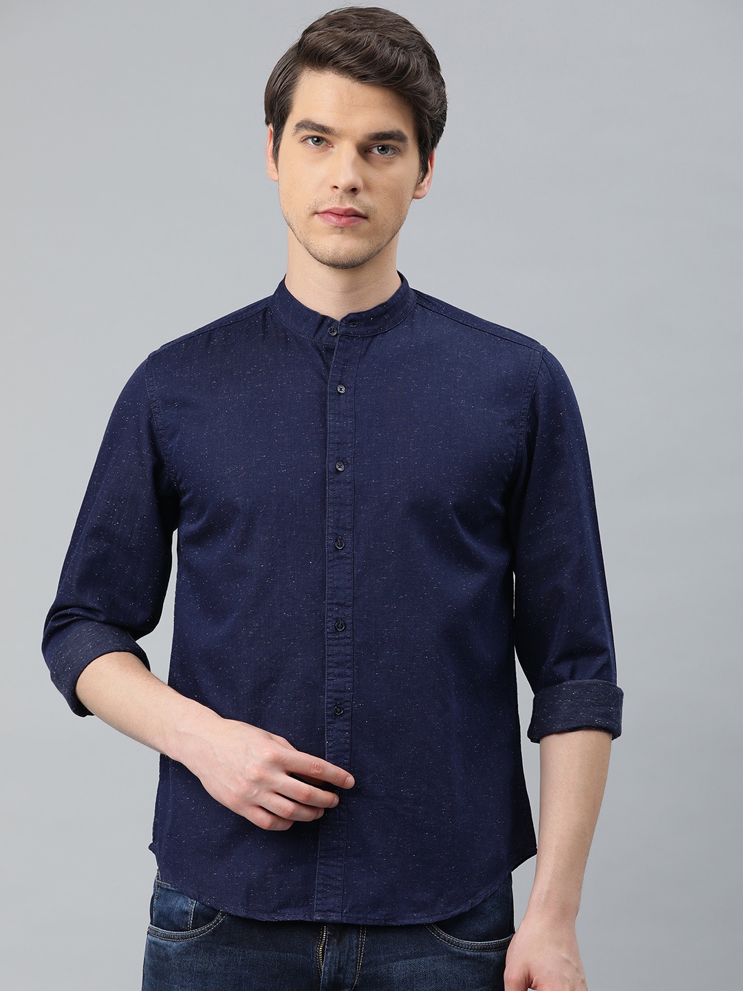 

IVOC Men Navy Blue Slim Fit Self Design Casual Shirt