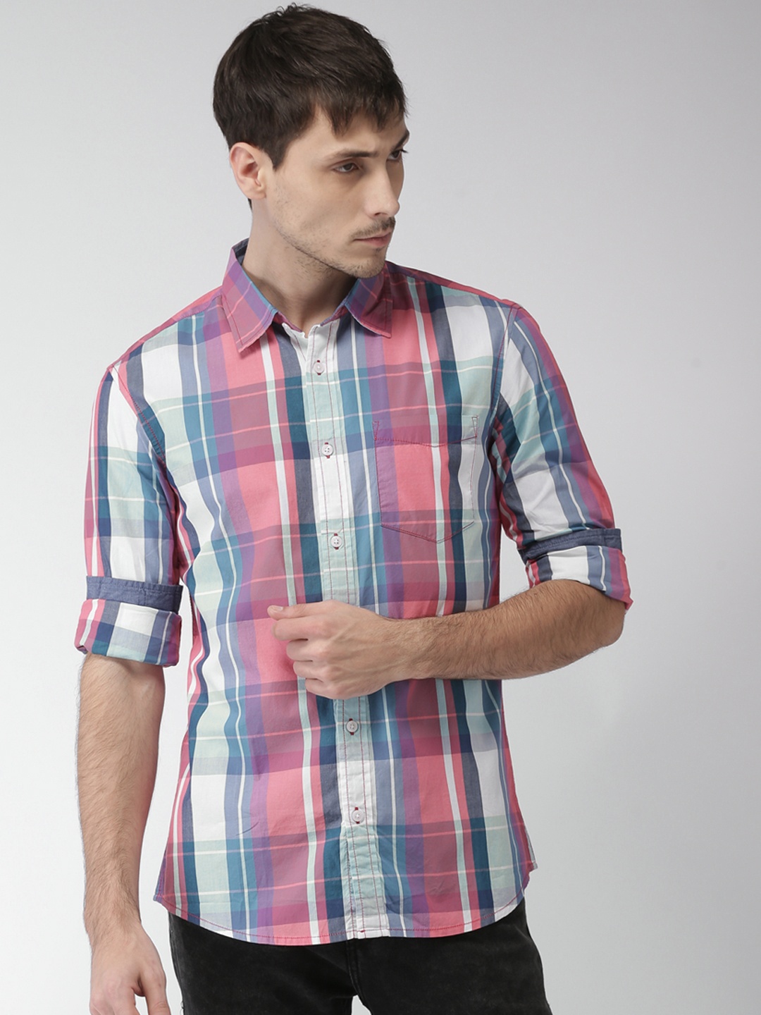 

Celio Multicoloured Checked Slim Casual Shirt, Multi