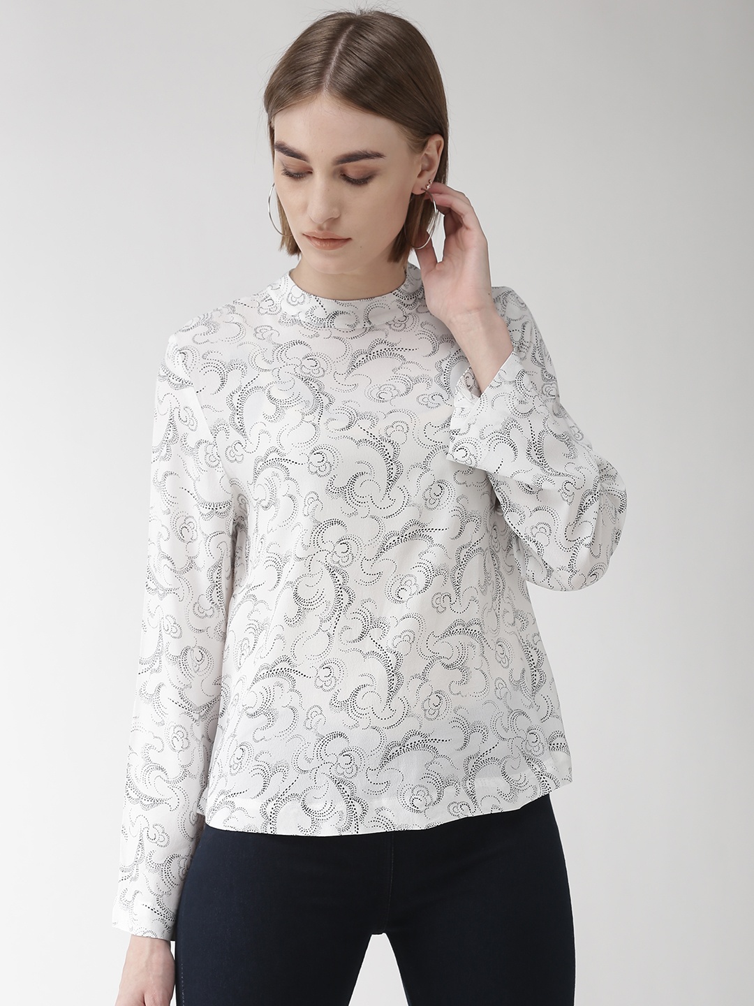 

Marks & Spencer Women White & Black Printed Top