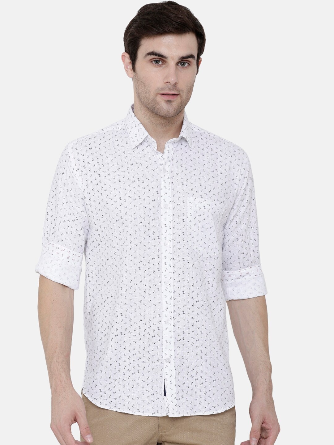 

CAVALLO by Linen Club Men Linen Cotton White & Black Printed Sustainable Casual Shirt