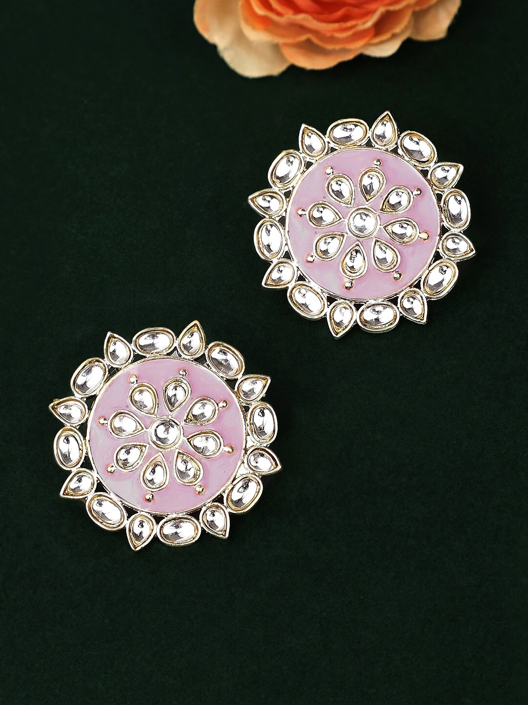 

Rubans Gold-Toned & Pink Enameled Circular Studs