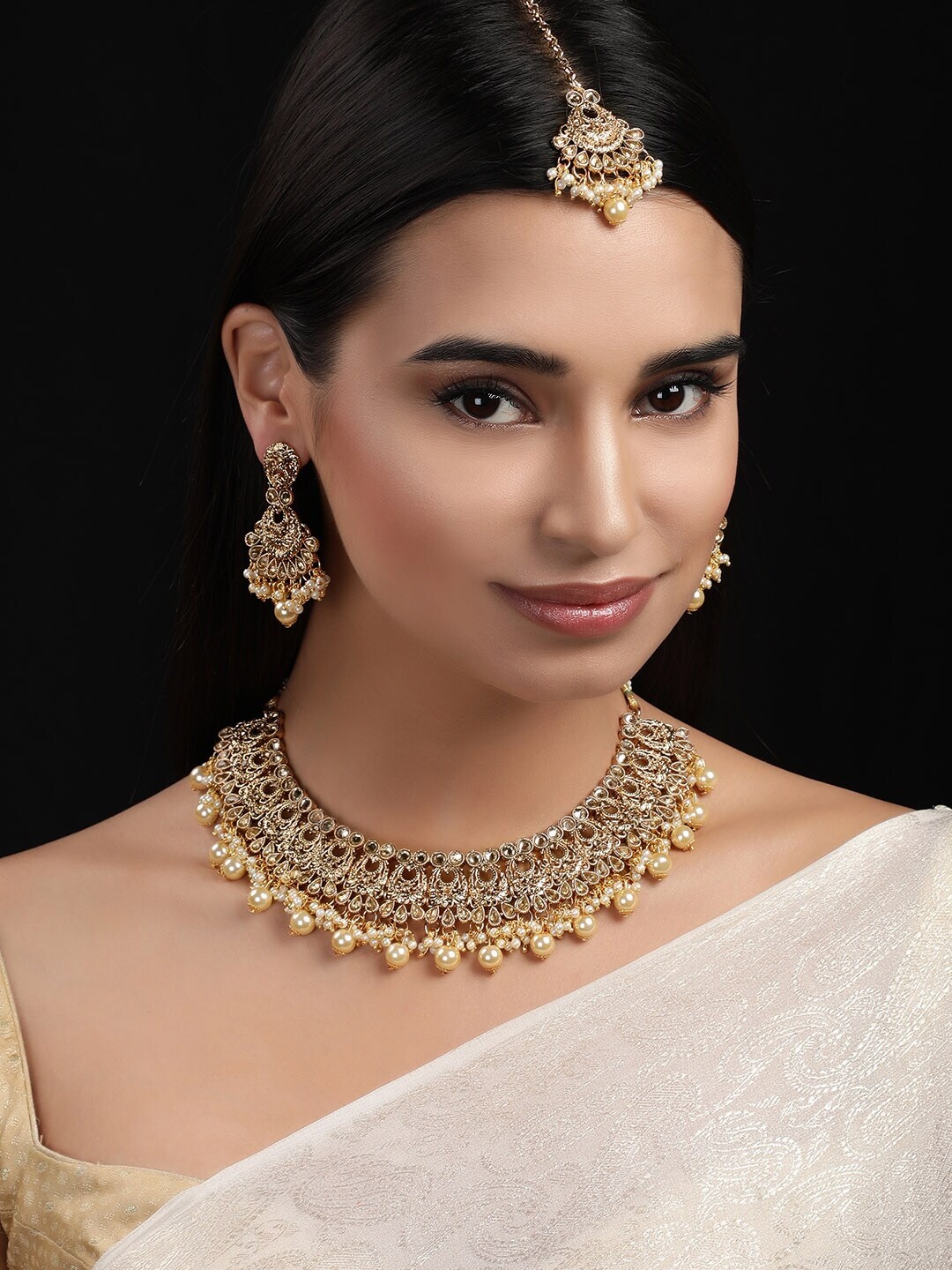 

Rubans Mehendi plated Reverse AD jewellery Set, Gold