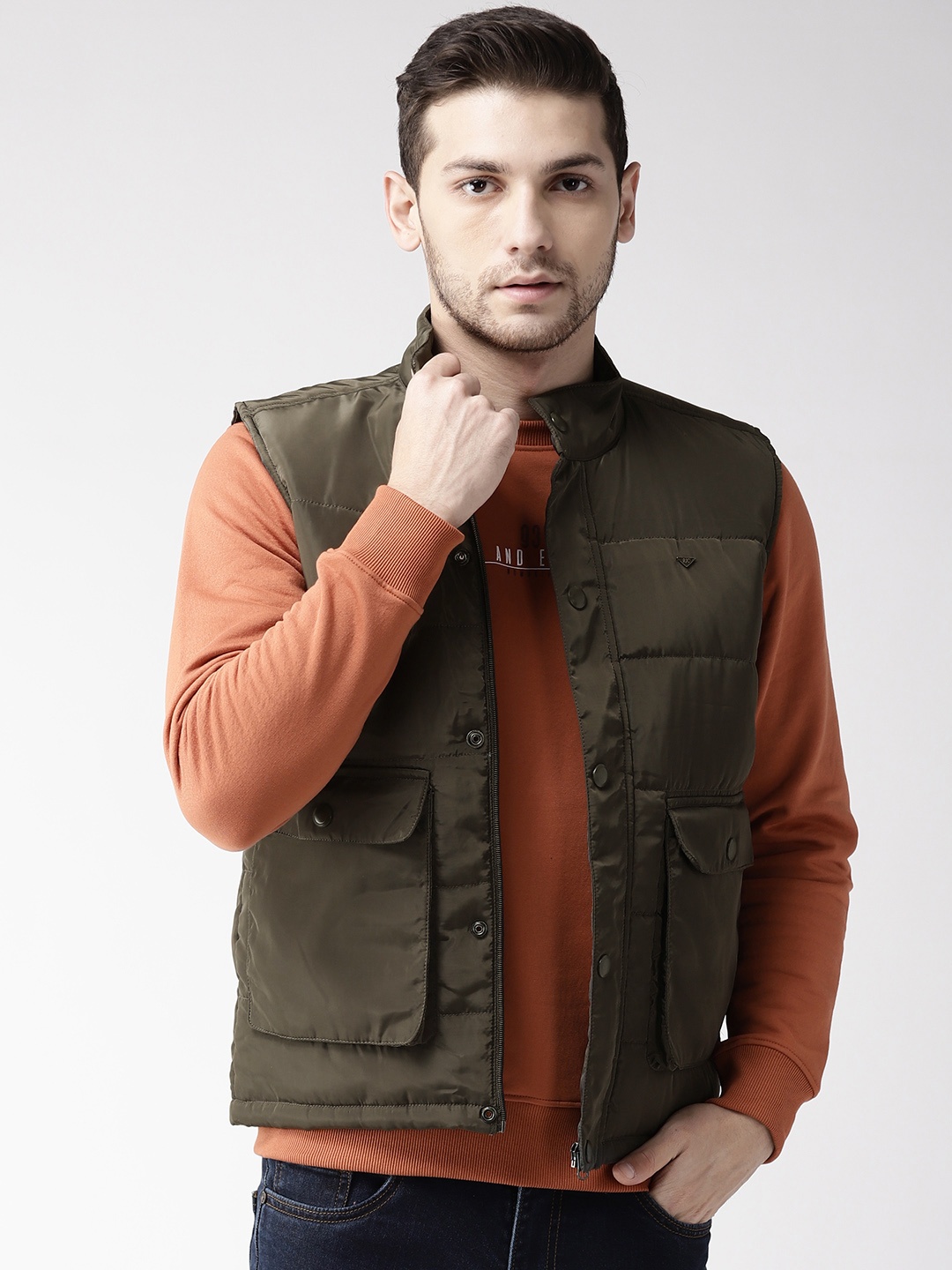

Richlook Men Olive Green Solid Lightweight Tailored Jacket