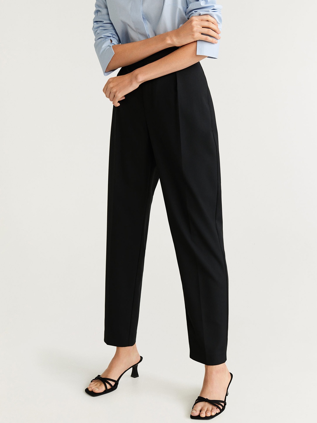 

MANGO Women Black Regular Fit Solid Formal Trousers