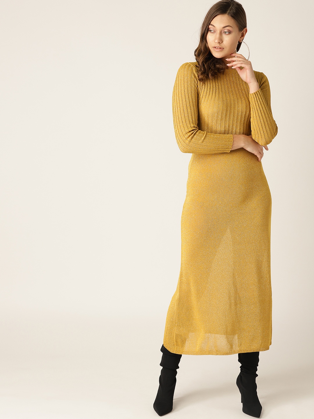 

MANGO Women Mustard Yellow Solid Maxi Dress