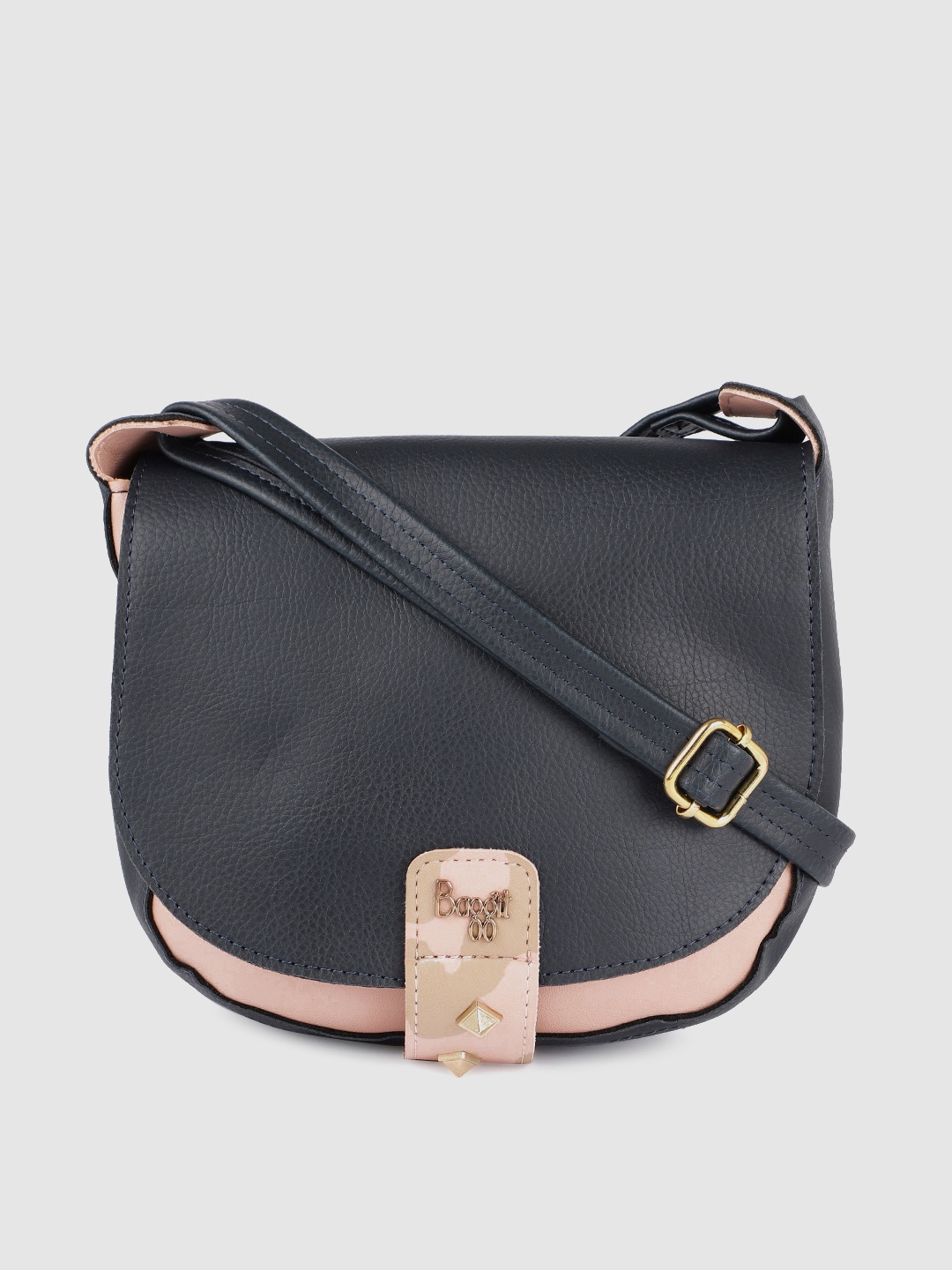 

Baggit Navy Blue & Pink Colourblocked Sling Bag