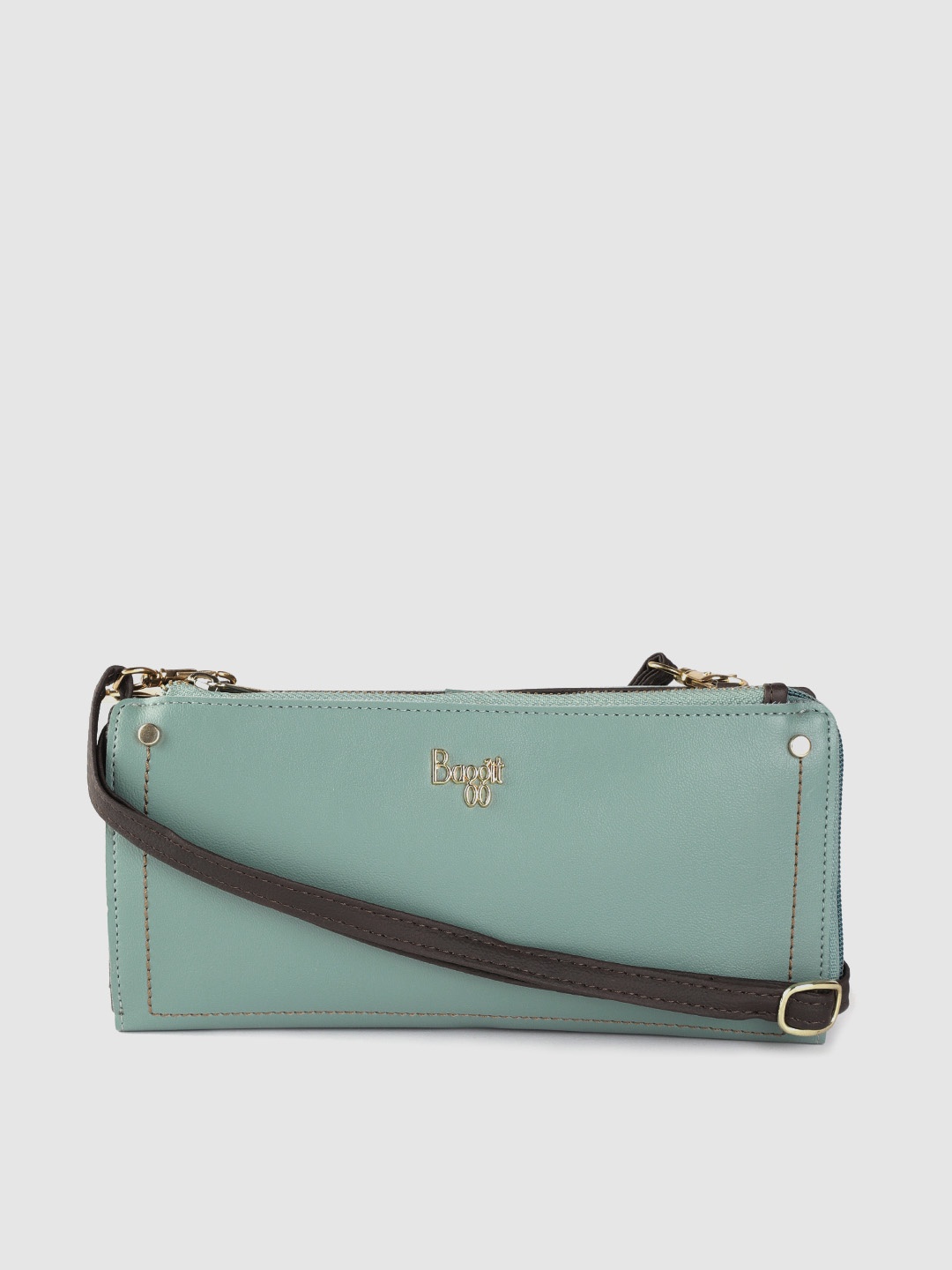 

Baggit Women Sea Green Solid Zip Around Wallet With Detachable Sling Strap