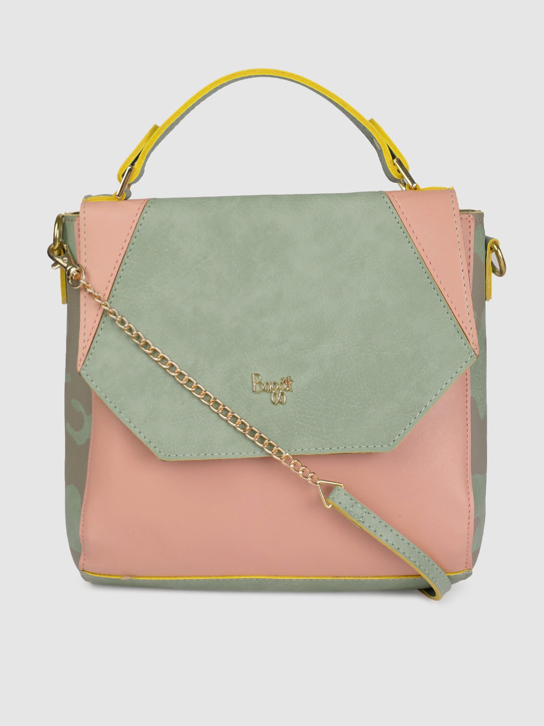 

Baggit Mint Green & Pink Colourblocked Satchel