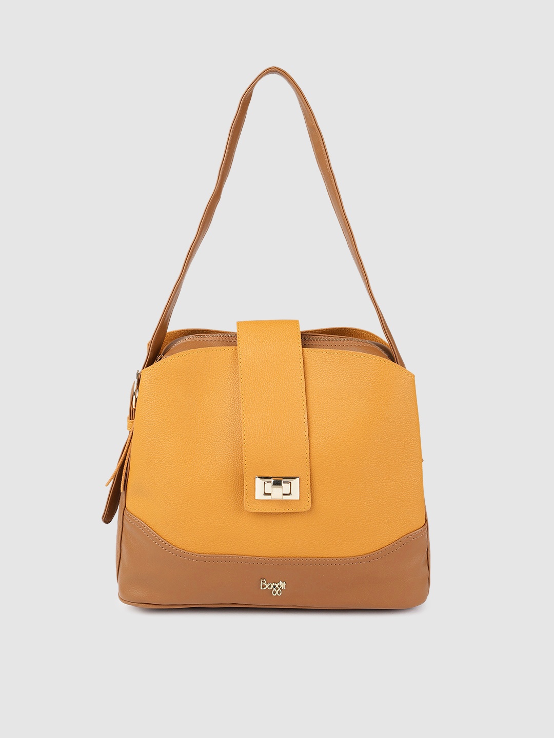 

Baggit Mustard & Brown Colourblocked Handheld Bag