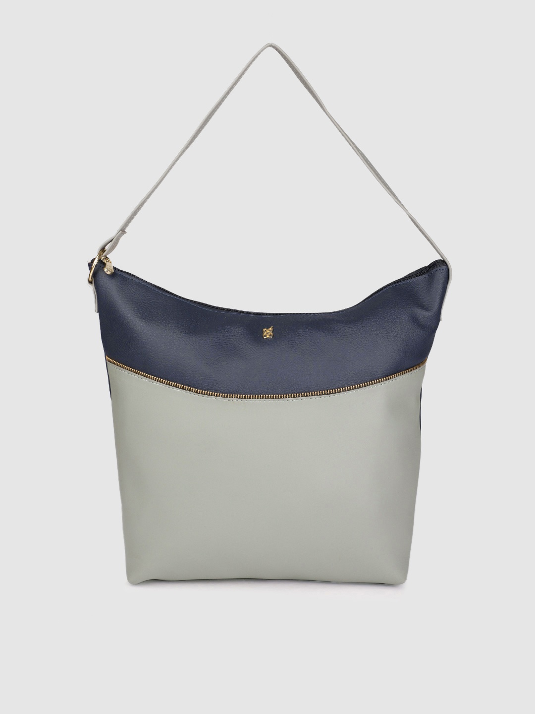 

Baggit Navy Blue & Grey Colourblocked Hobo Bag