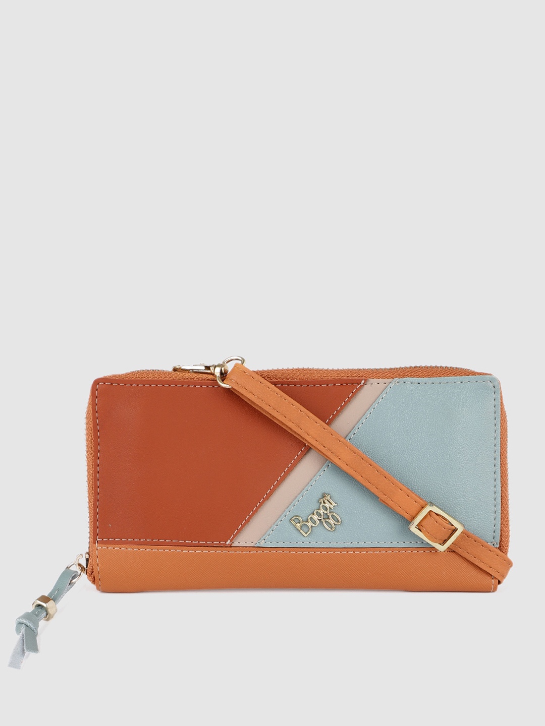 

Baggit Women Brown & Blue Colourblocked Zip Around Wallet