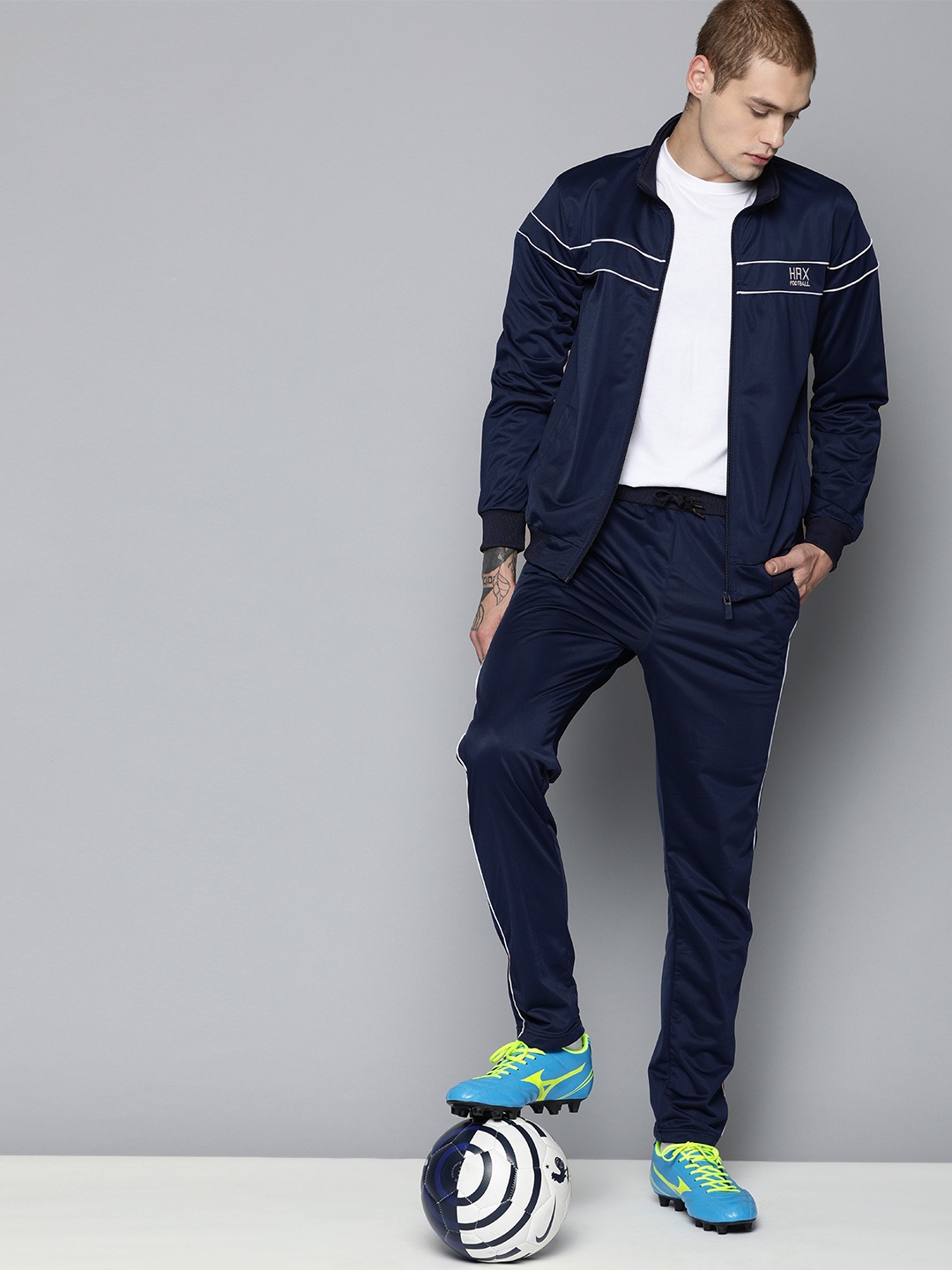 

HRX by Hrithik Roshan Men Navy Blue Solid Football Tracksuit