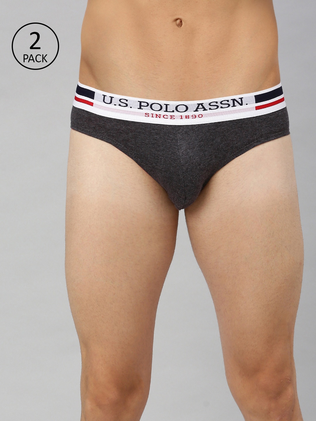 

U.S. Polo Assn. Men Pack of 2 Charcoal Grey Solid Briefs Y9I006-031-P2