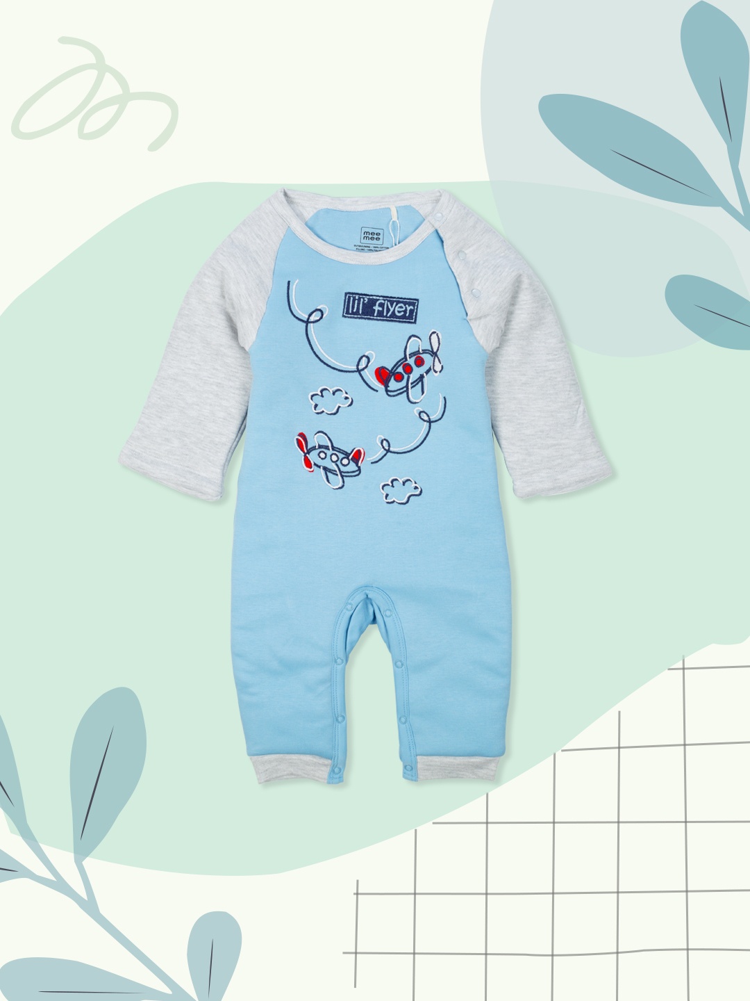 

MeeMee Infants Blue & Grey Printed Rompers
