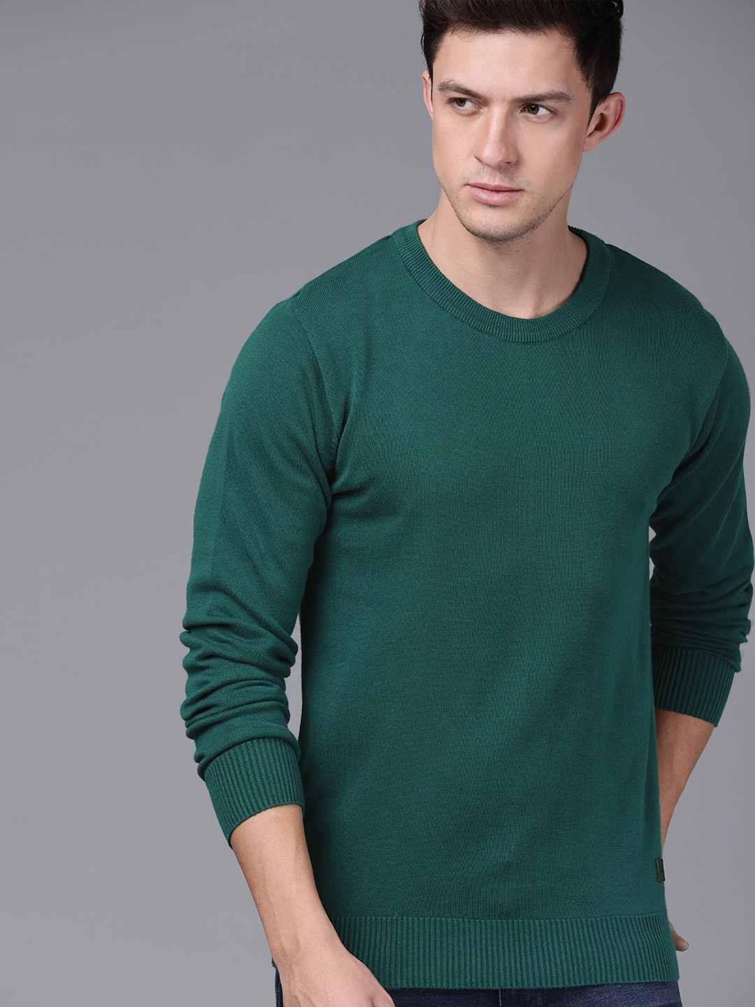 

WROGN Men Teal Green Solid Pullover Sweater