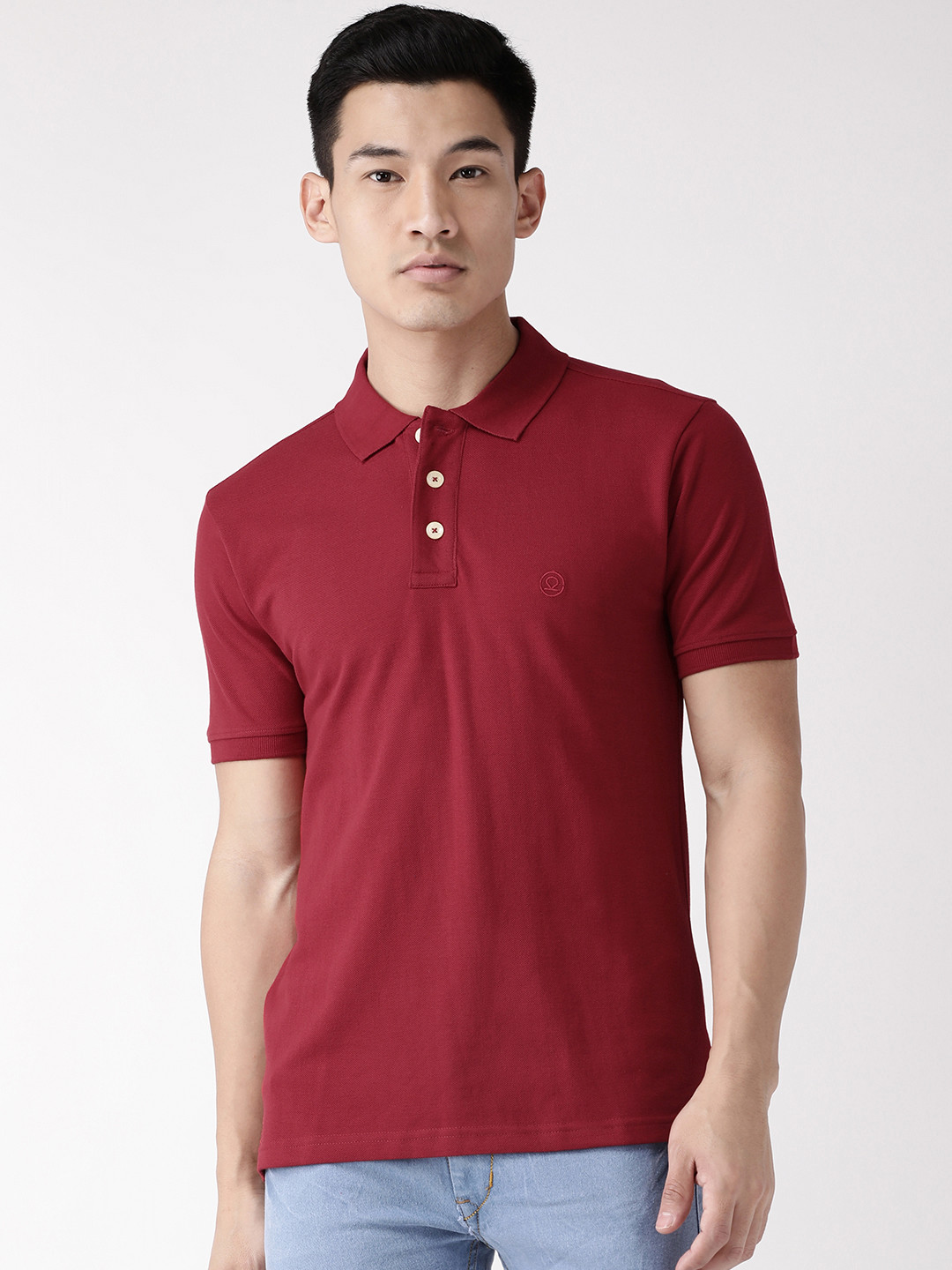

CHKOKKO Men Maroon Solid Polo Collar T-shirt