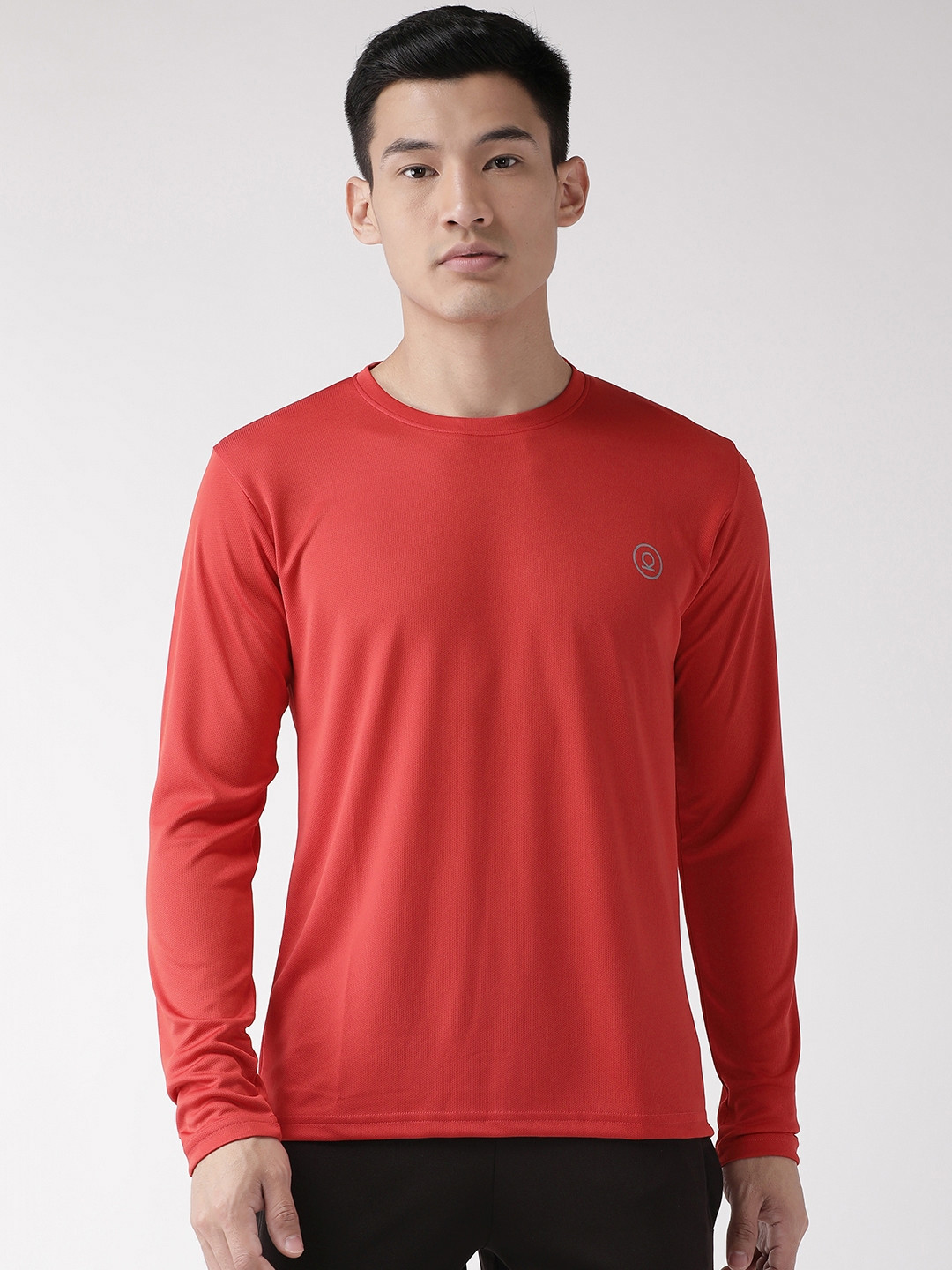 

CHKOKKO Men Red Solid Round Neck Running T-shirt