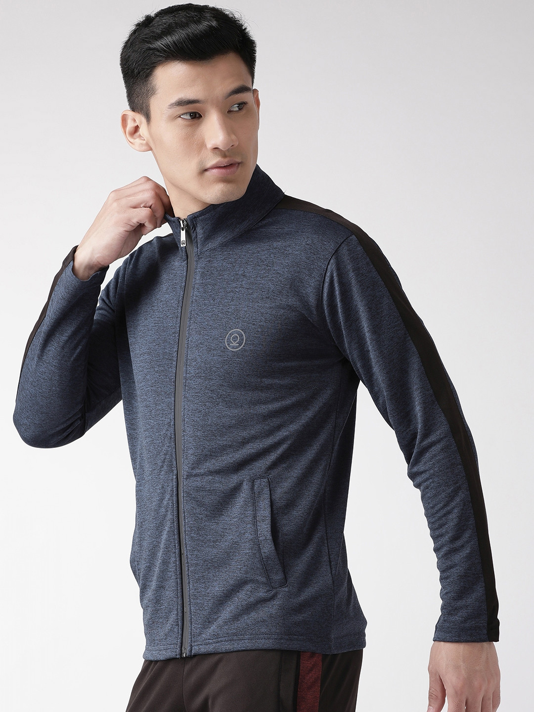 

Chkokko Men Navy Blue Solid Training Jacket