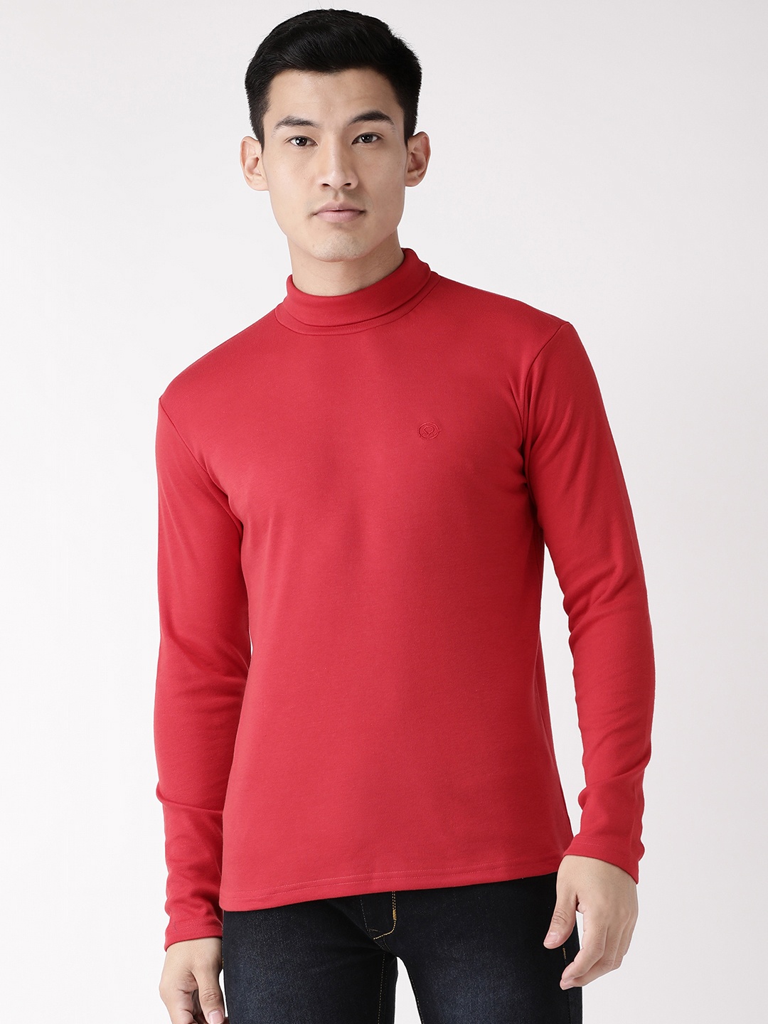 

Chkokko Men Red Solid High Neck T-shirt