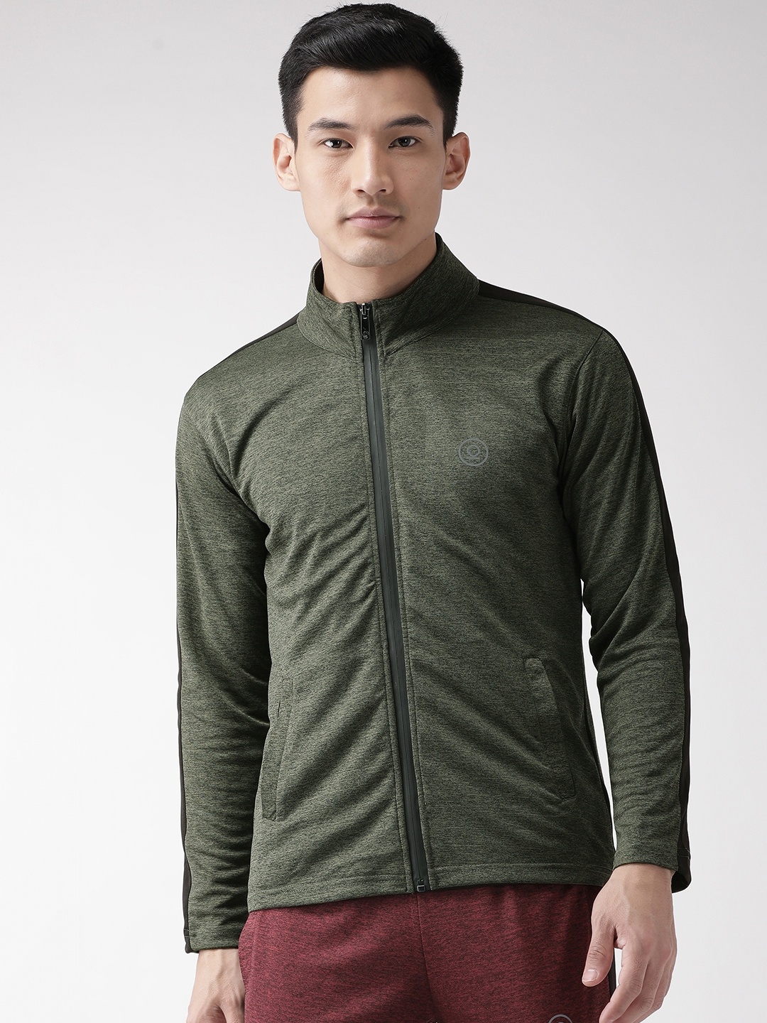 

Chkokko Men Olive Green Self Design Lightweight Training Jacket