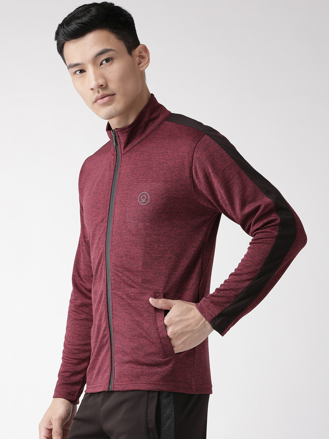 

Chkokko Men Maroon Solid Training Sporty Jacket