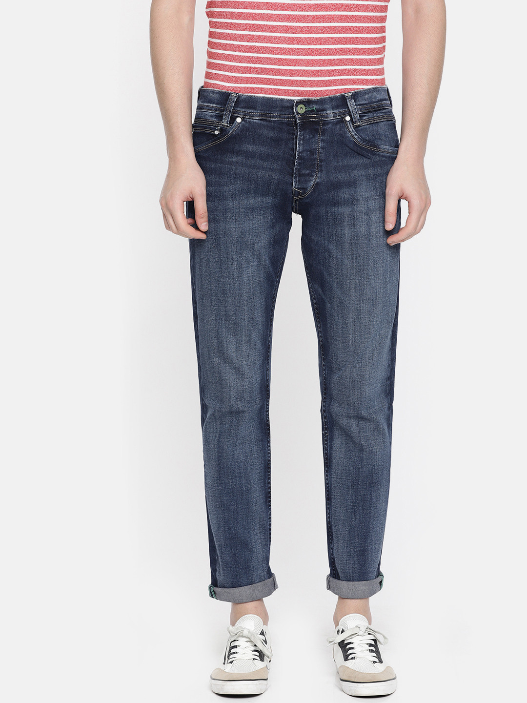 

Pepe Jeans Men Blue Spike Regular Fit Mid-Rise Clean Look Stretchable Jeans
