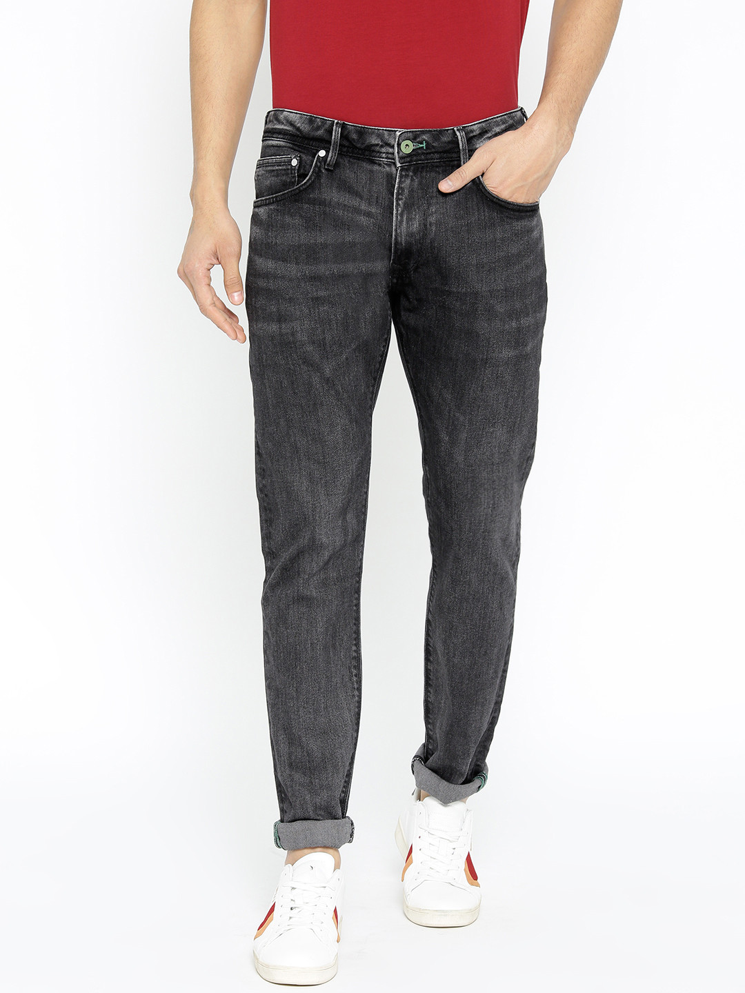 

Pepe Jeans Men Charcoal Grey Tapered Fit Mid-Rise Clean Look Stretchable Jeans