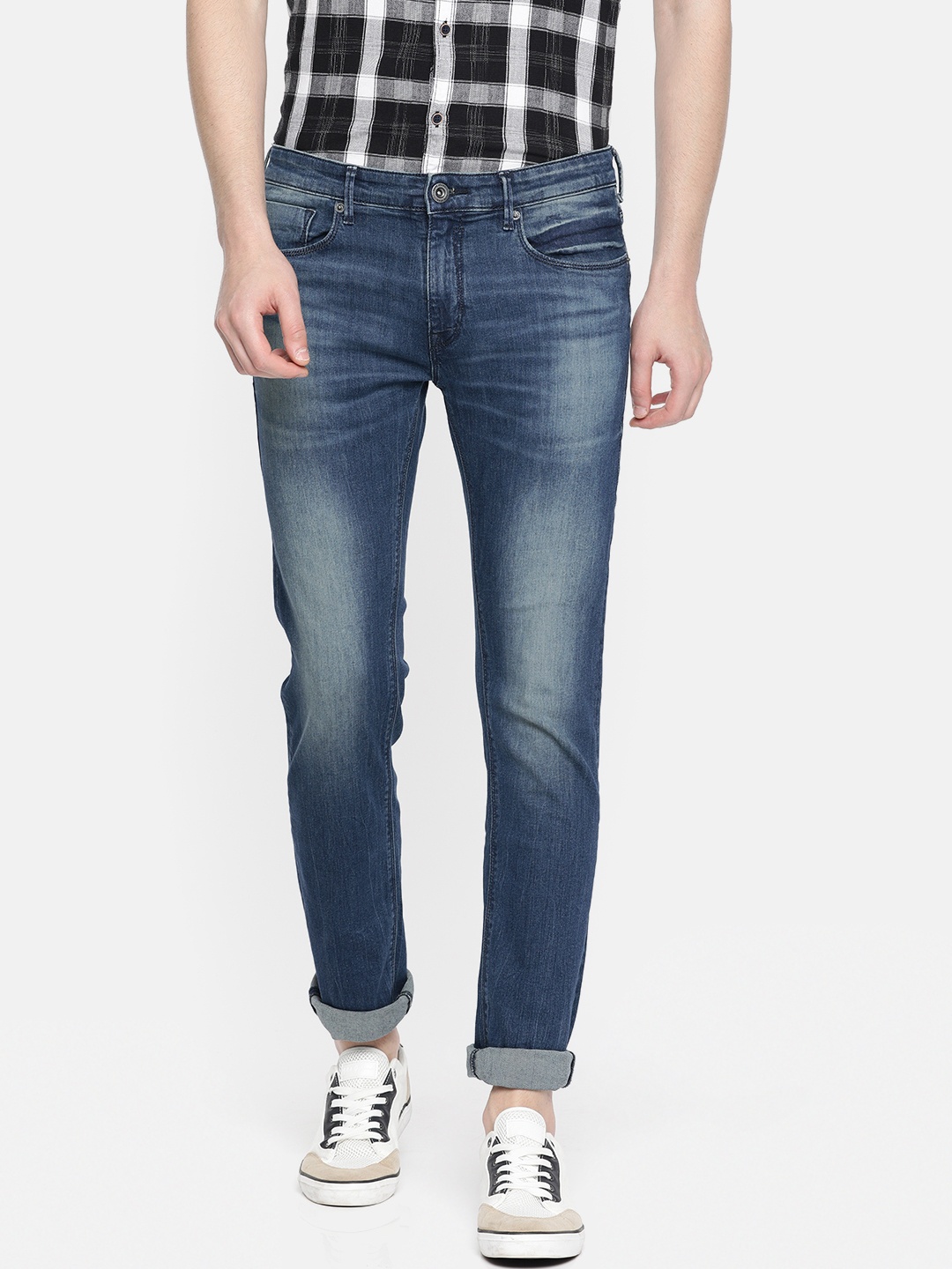 

Pepe Jeans Men Blue Delta Vapour Slim Fit Mid-Rise Clean Look Stretchable Jeans