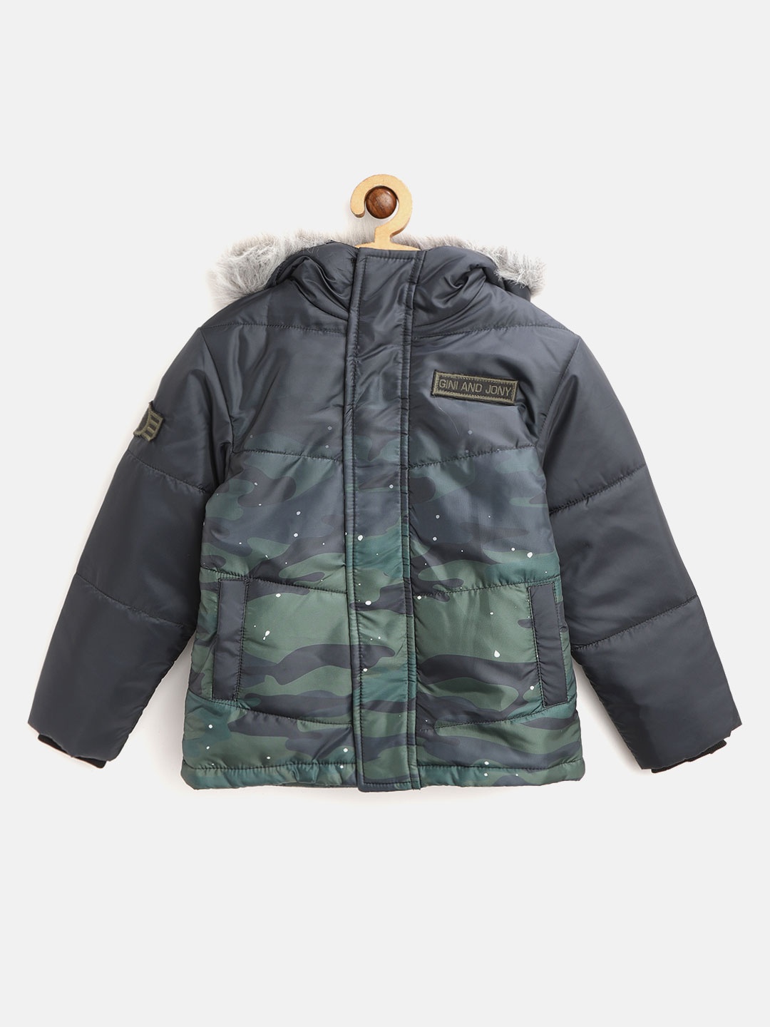 

Gini and Jony Boys Camouflage Printed Hooded Parka Jacket, Navy blue