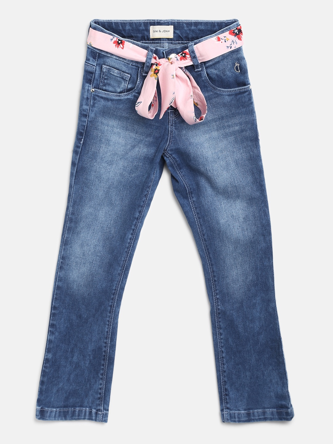 

Gini and Jony Girls Blue Regular Fit Mid-Rise Clean Look Stretchable Jeans with Belt