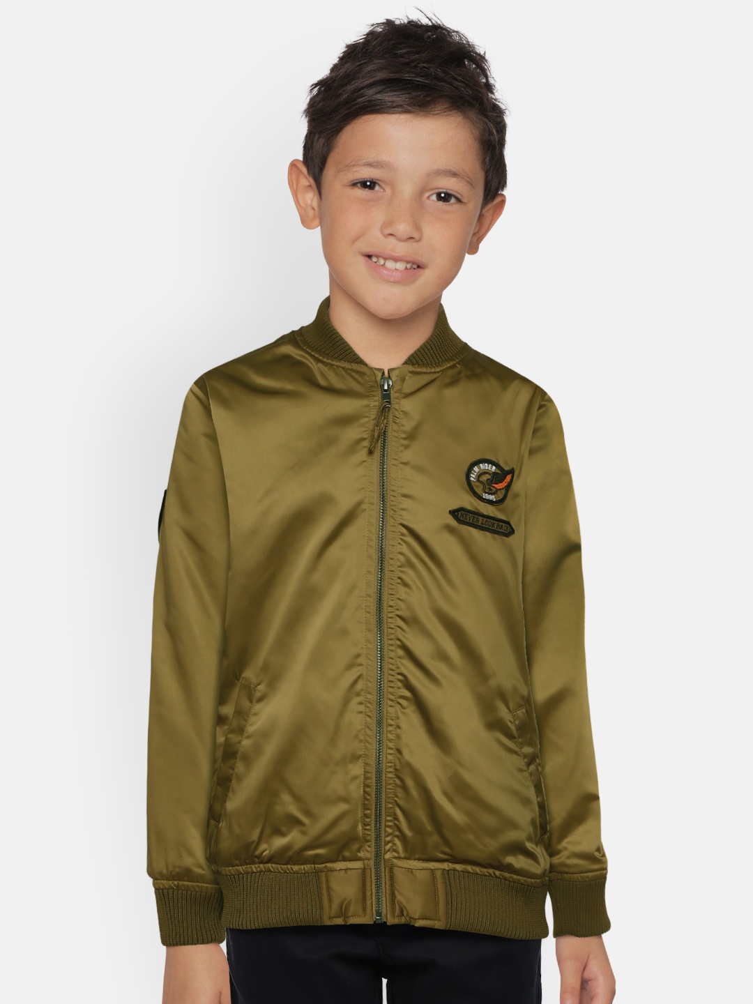 

Palm Tree Boys Olive Green Solid Bomber Jacket