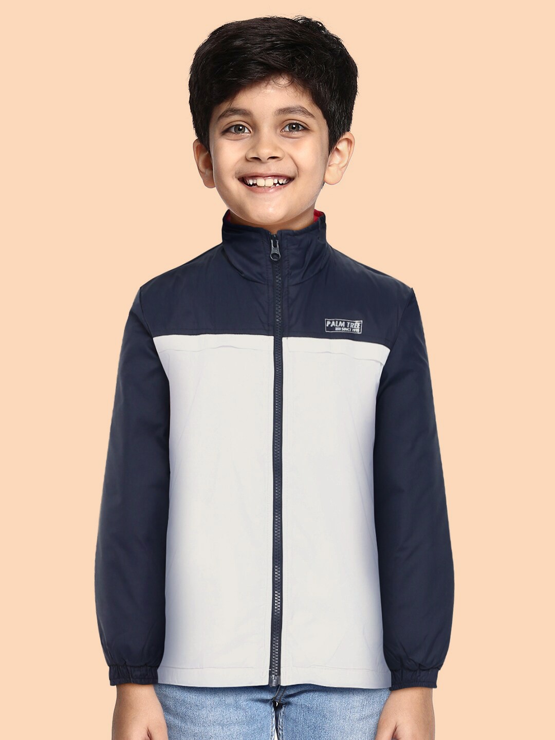 

Palm Tree Boys White & Navy Blue Colourblocked Padded Jacket