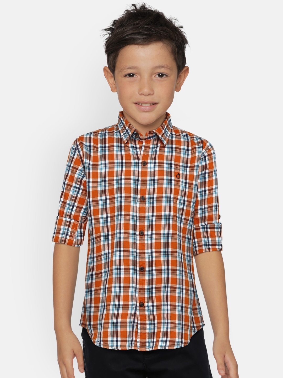 

Gini and Jony Boys Orange & Blue Regular Fit Checked Casual Shirt