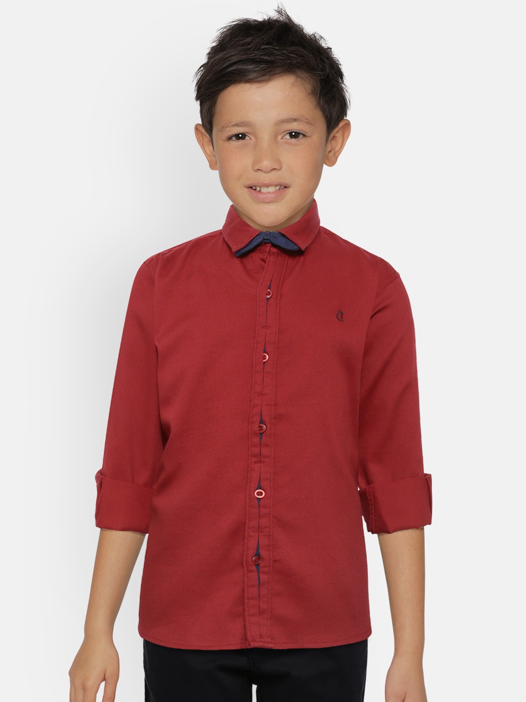 

Gini and Jony Boys Brick Red Regular Fit Solid Casual Shirt with Bow Tie