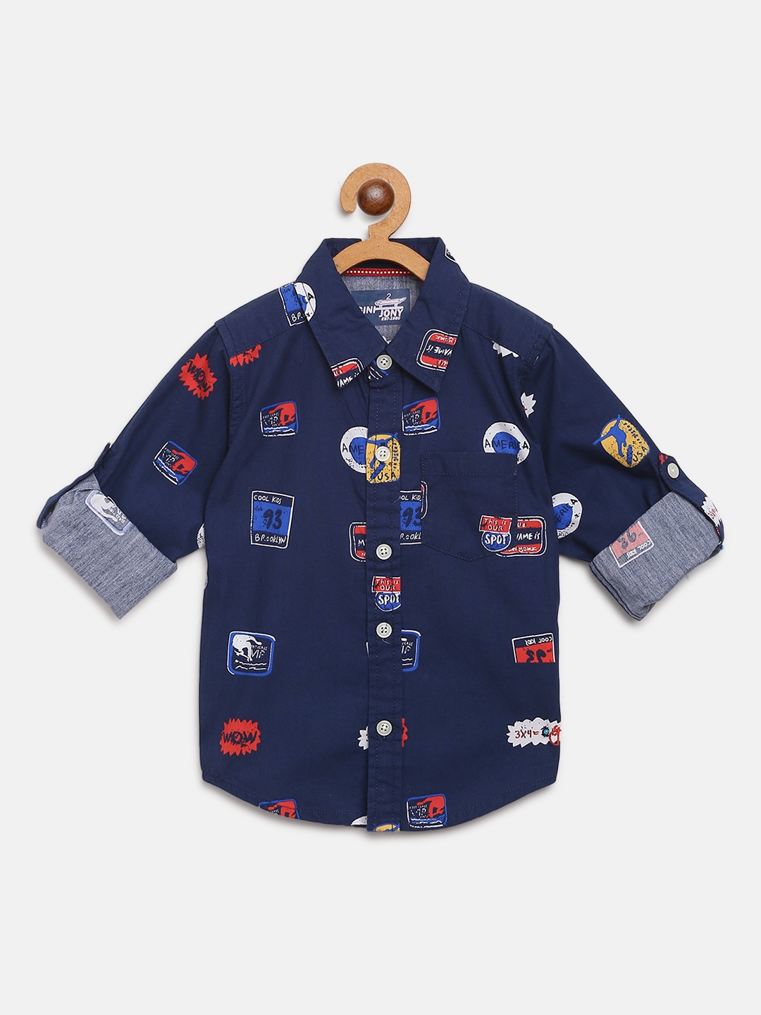 

Gini and Jony Boys Navy Blue & White Printed Regular Fit Casual Shirt