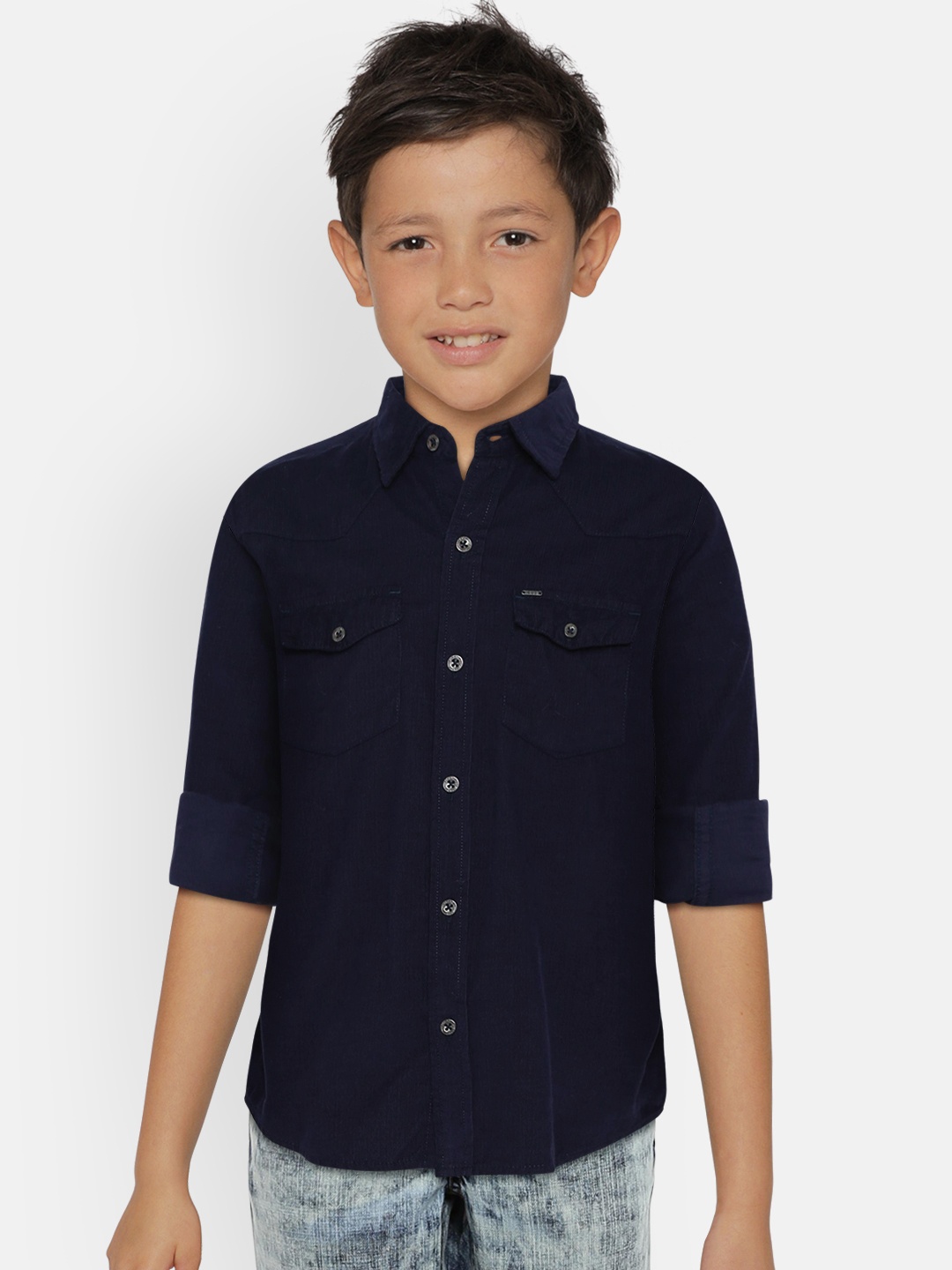 

Gini and Jony Boys Navy Blue Slim Fit Solid Casual Shirt