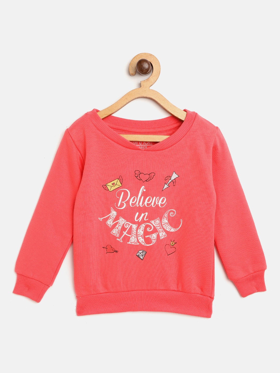 

Gini and Jony Girls Coral Pink Typography Printed V-Neck Sweatshirt