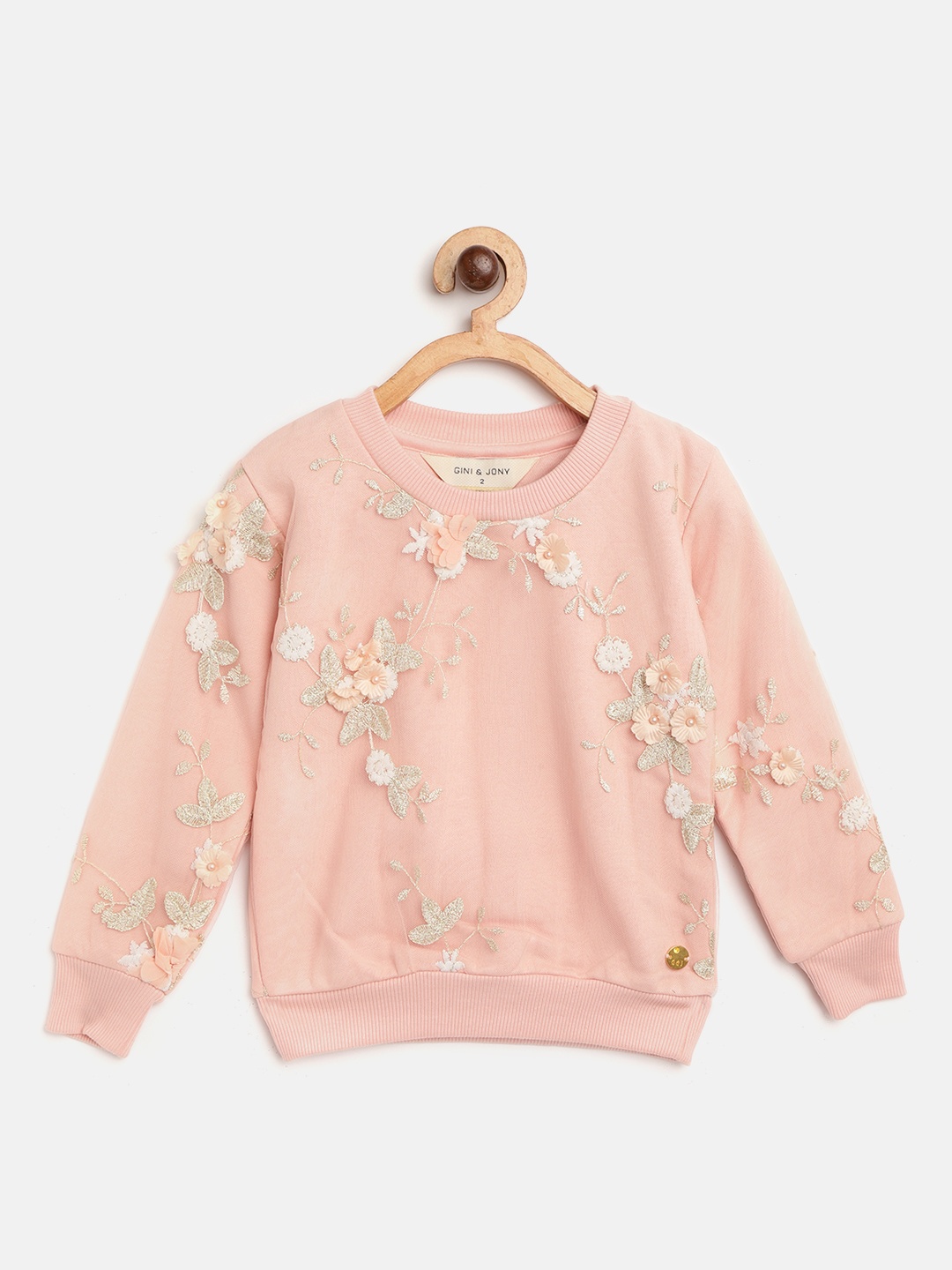 

Gini and Jony Girls Pink & Muted Golden Floral Embroidered Sweatshirt