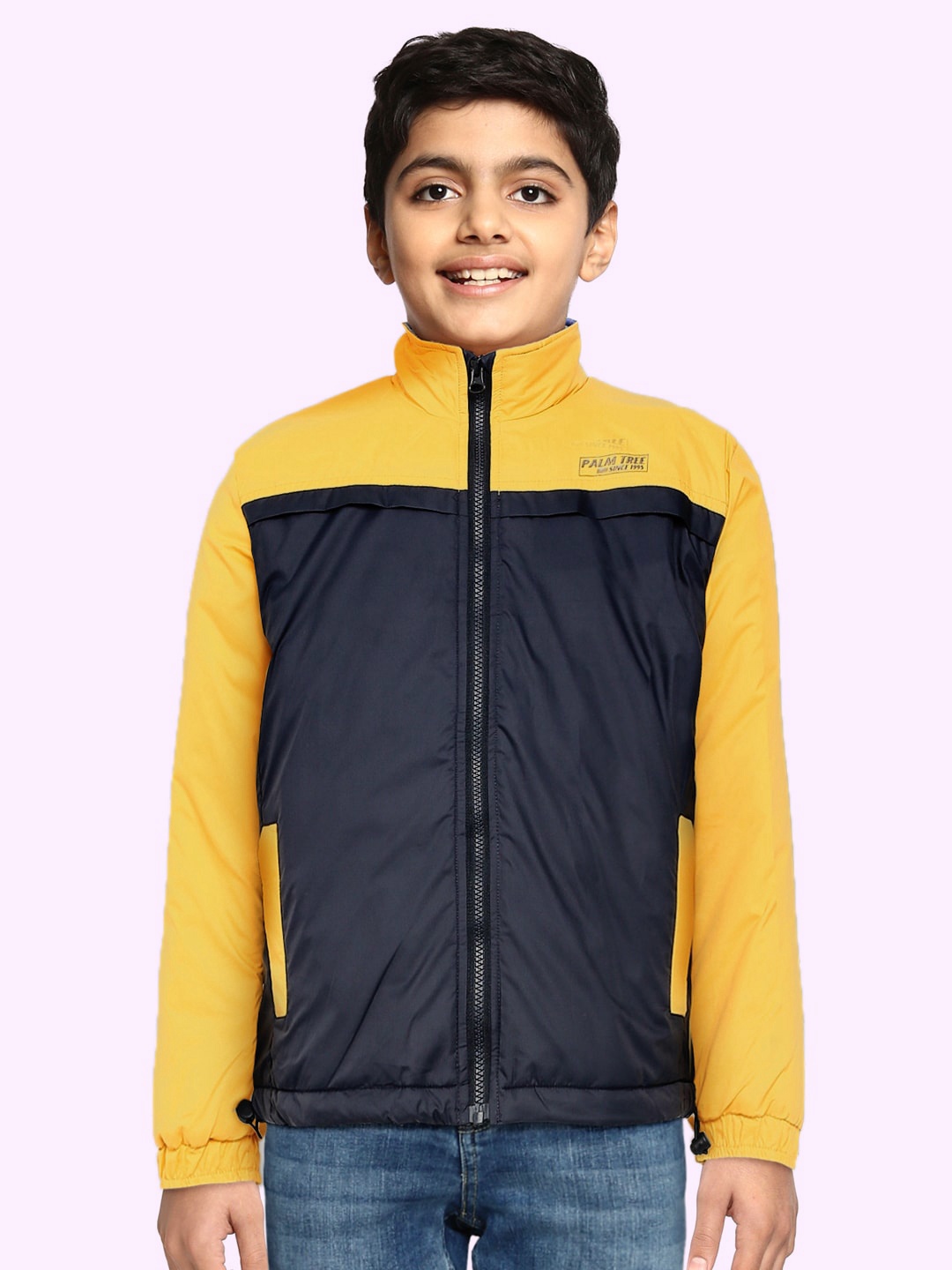 

Palm Tree Boys Yellow & Navy Blue Colourblocked Padded Jacket