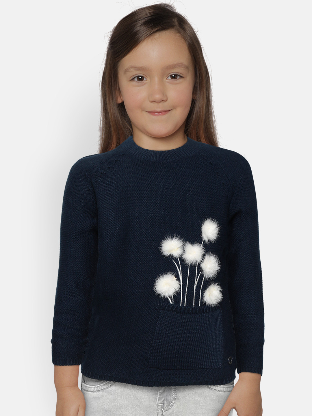 

Gini and Jony Girls Navy Blue Faux Fur Applique Detail Pullover Sweater