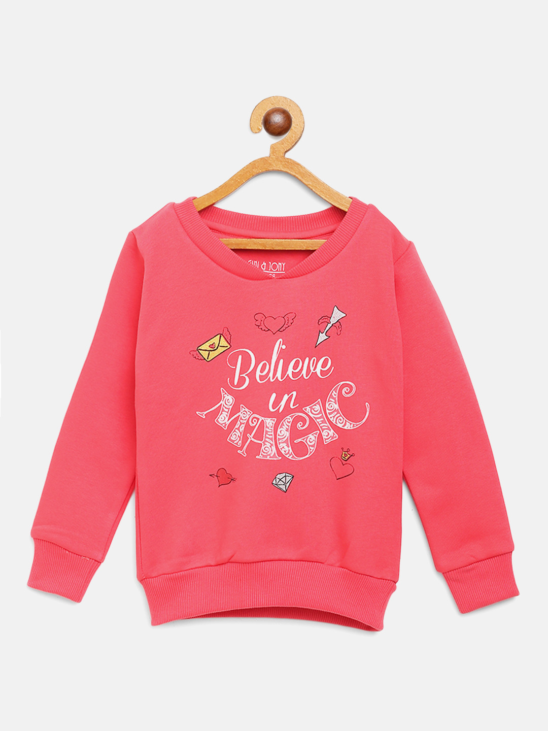 

Gini and Jony Girls Coral Pink Printed Sweatshirt