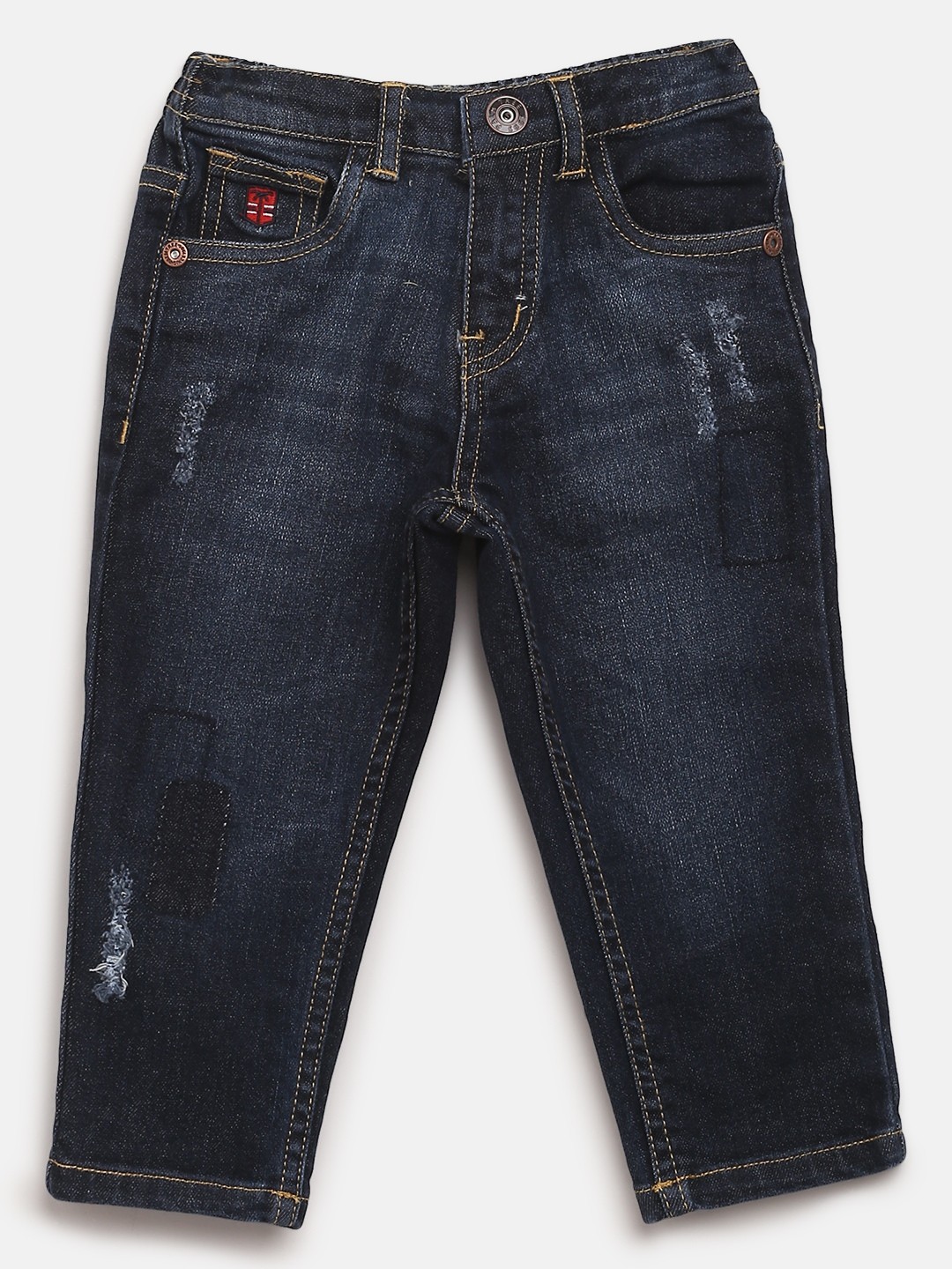 

Palm Tree Boys Navy Blue Regular Fit Mid-Rise Low Distress Stretchable Jeans