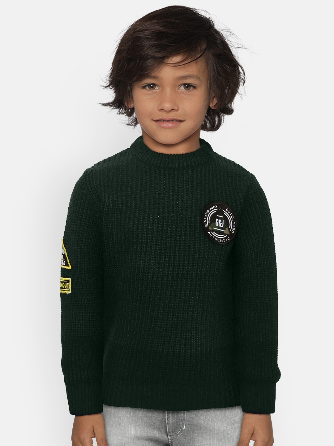 

Gini and Jony Boys Green Self Striped Pullover Sweater