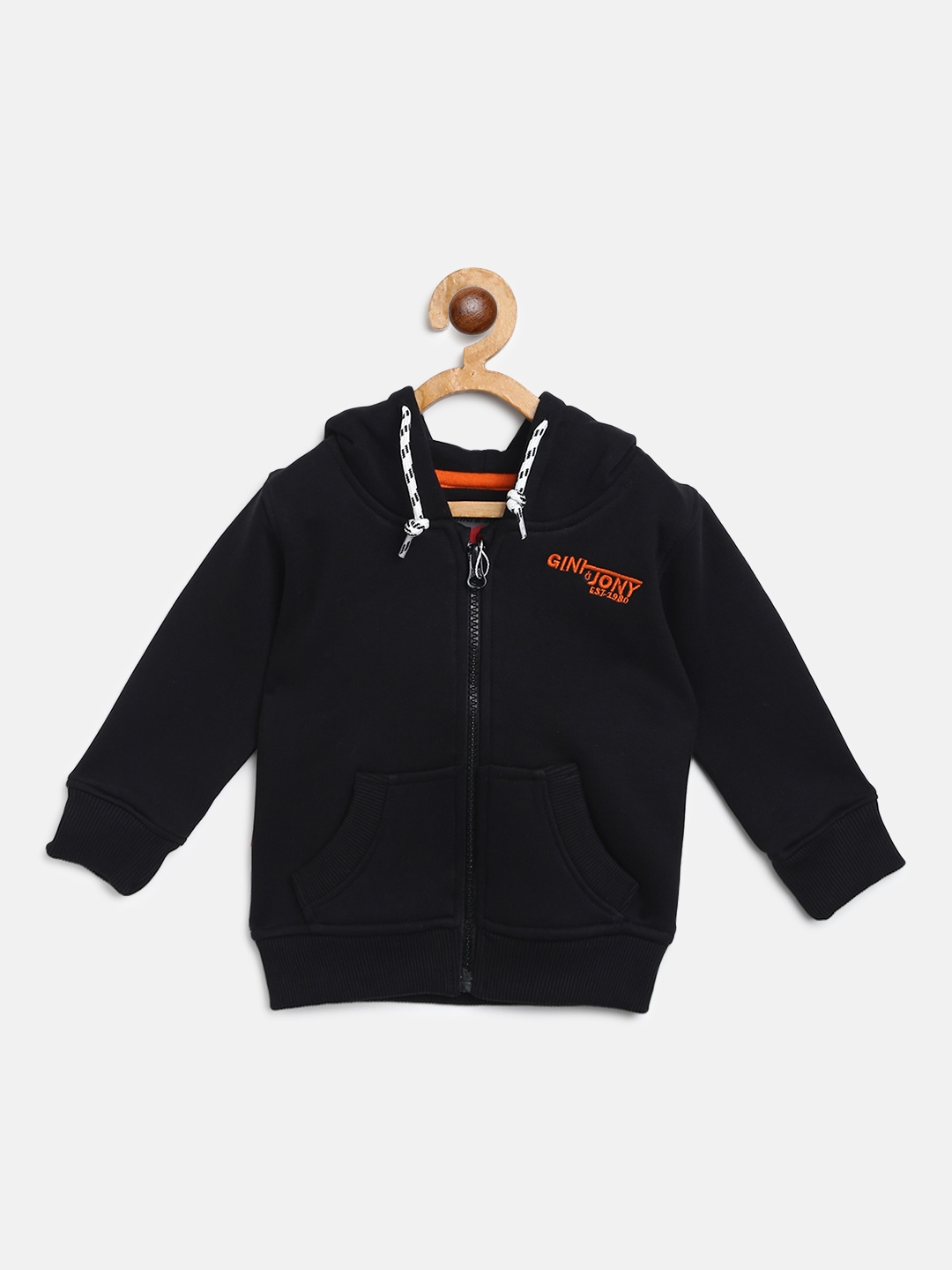 

Gini and Jony Boys Black Solid Hooded Sweatshirt
