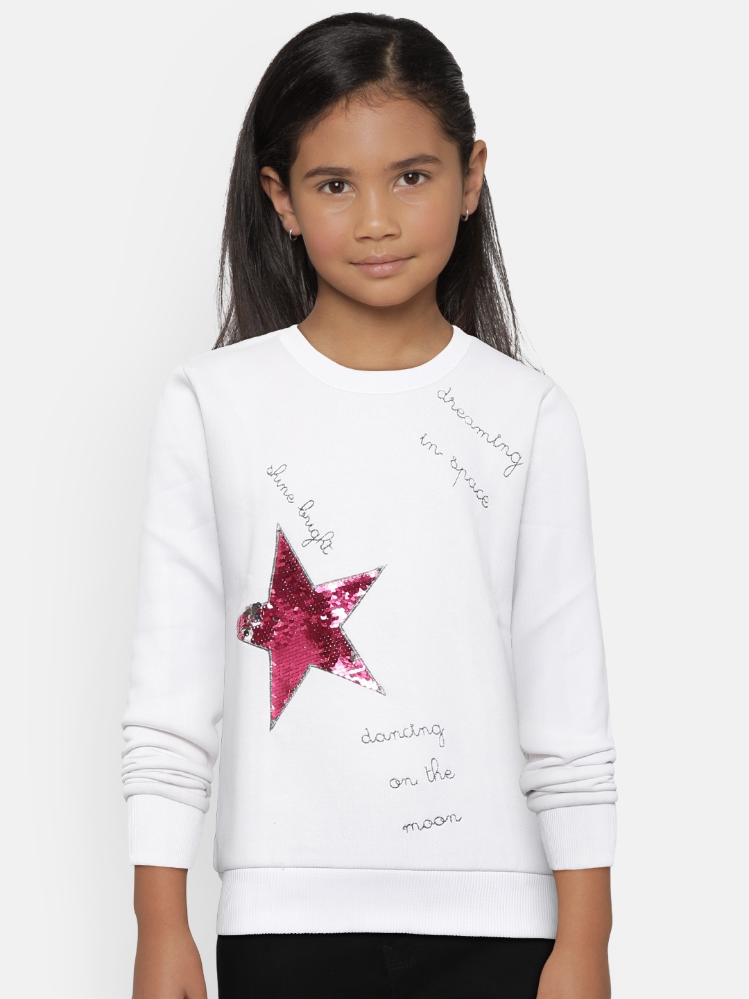 

Gini and Jony Girls White Flip Sequinned Sweatshirt with Embroidered Detail