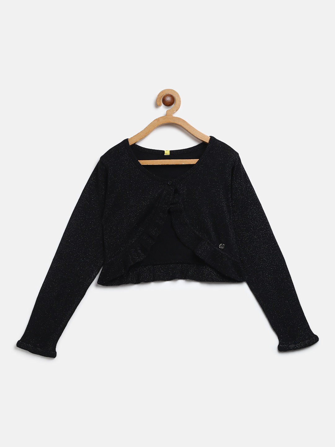 

Gini and Jony Girls Black Solid Crop Button Shrug