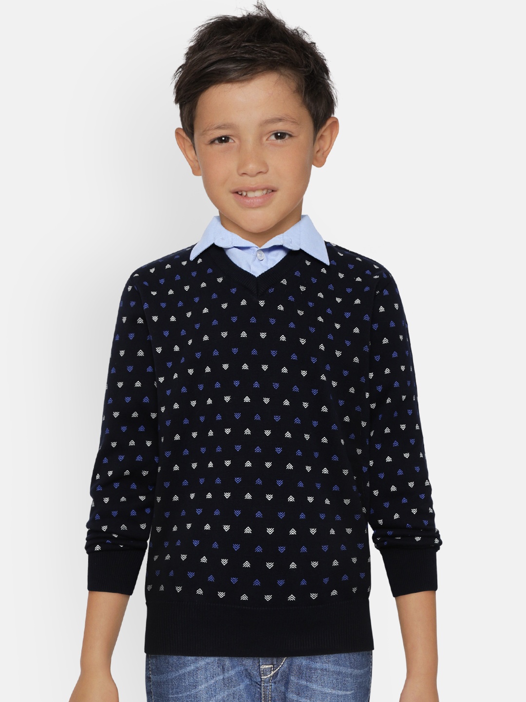

Palm Tree Boys Navy Blue & White Printed Pullover Sweater