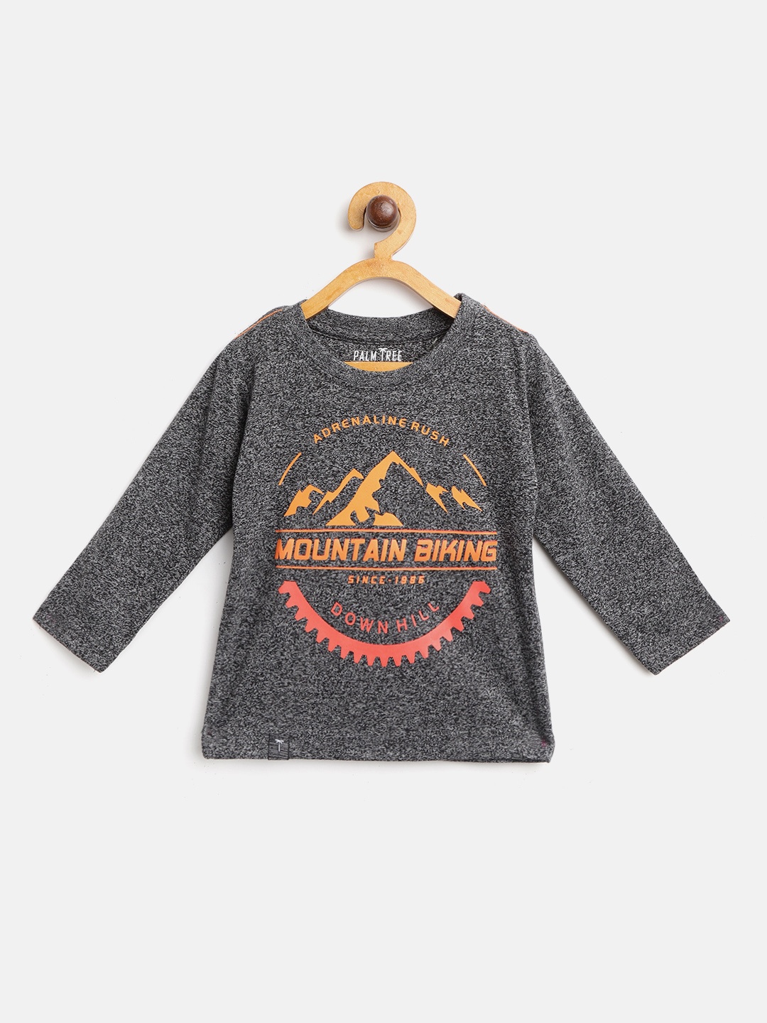 

Palm Tree Boys Charcoal Grey & Orange Printed Round Neck T-shirt