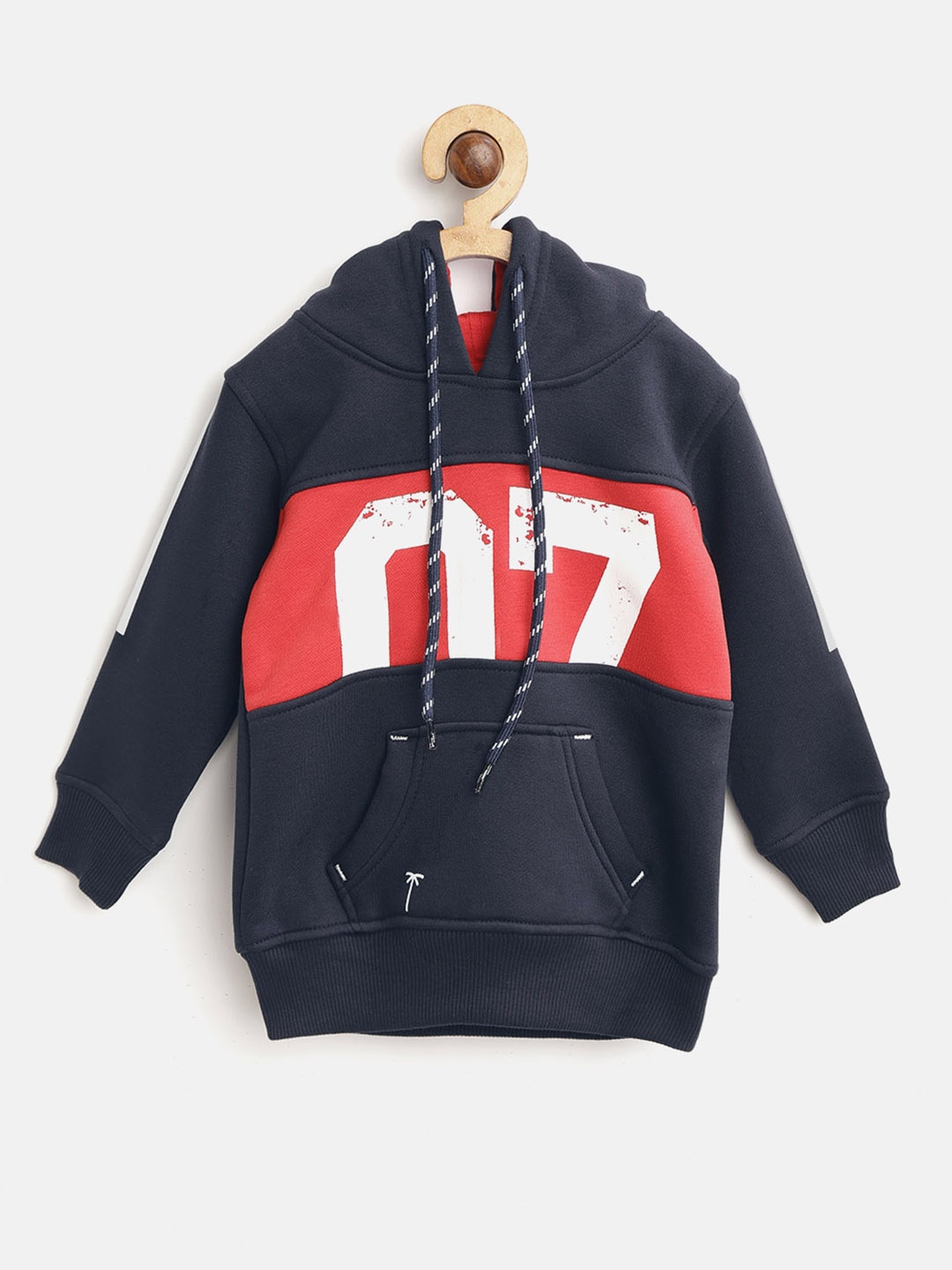 

Palm Tree Boys Navy Blue & Red Printed Hooded Sweatshirt