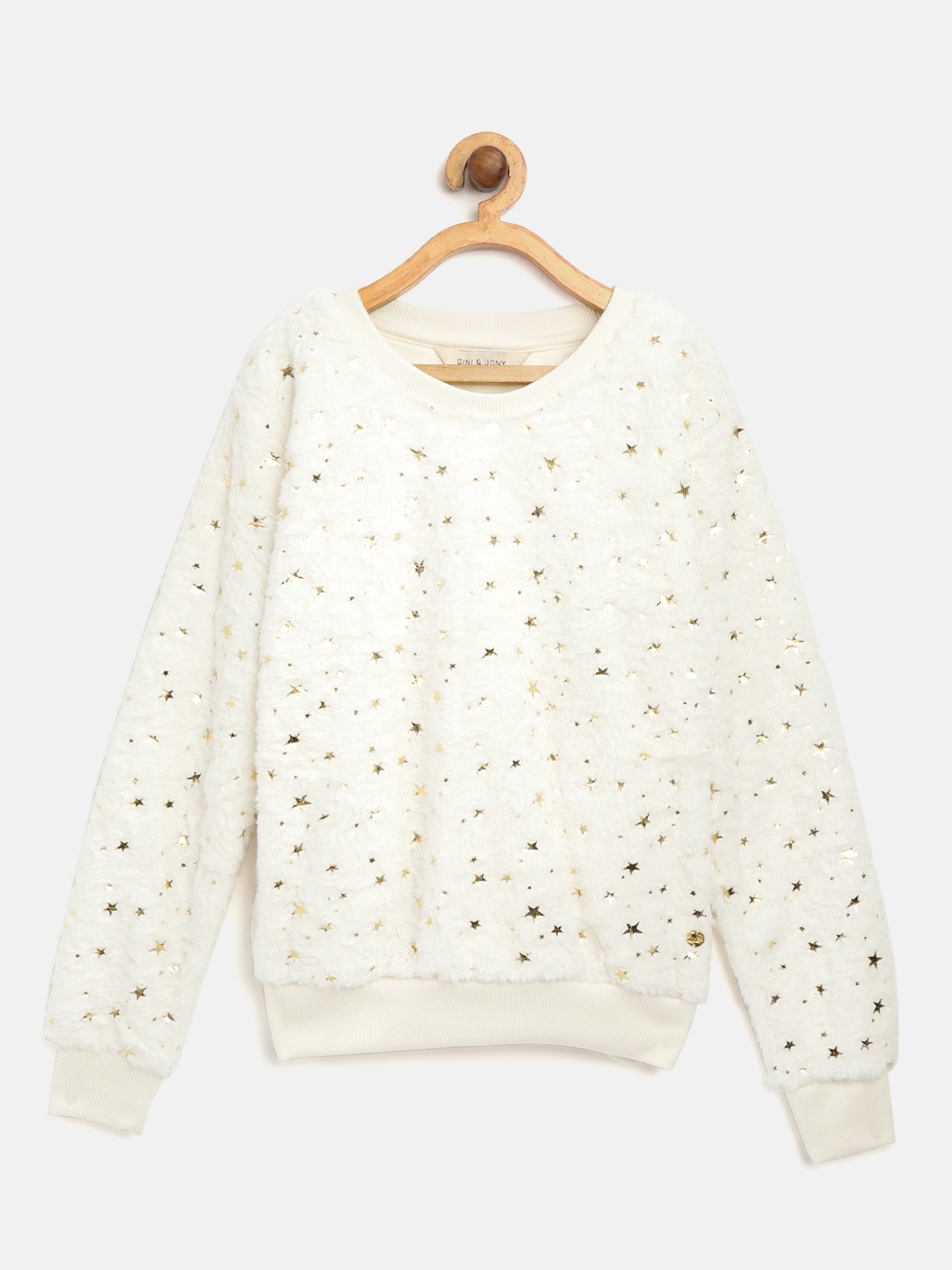 

Gini and Jony Girls Off-White & Golden Fuzzy Star Print Sweatshirt